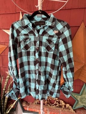Fox Racing Girls Long Sleeve Flannel Shirt Blue Black Buffalo 
Teen Girls Size M